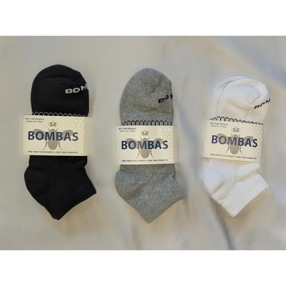 Bombas Ankle Socks LARGE – 3-Pair Bundle Black Gray White Honeycomb Cushioned